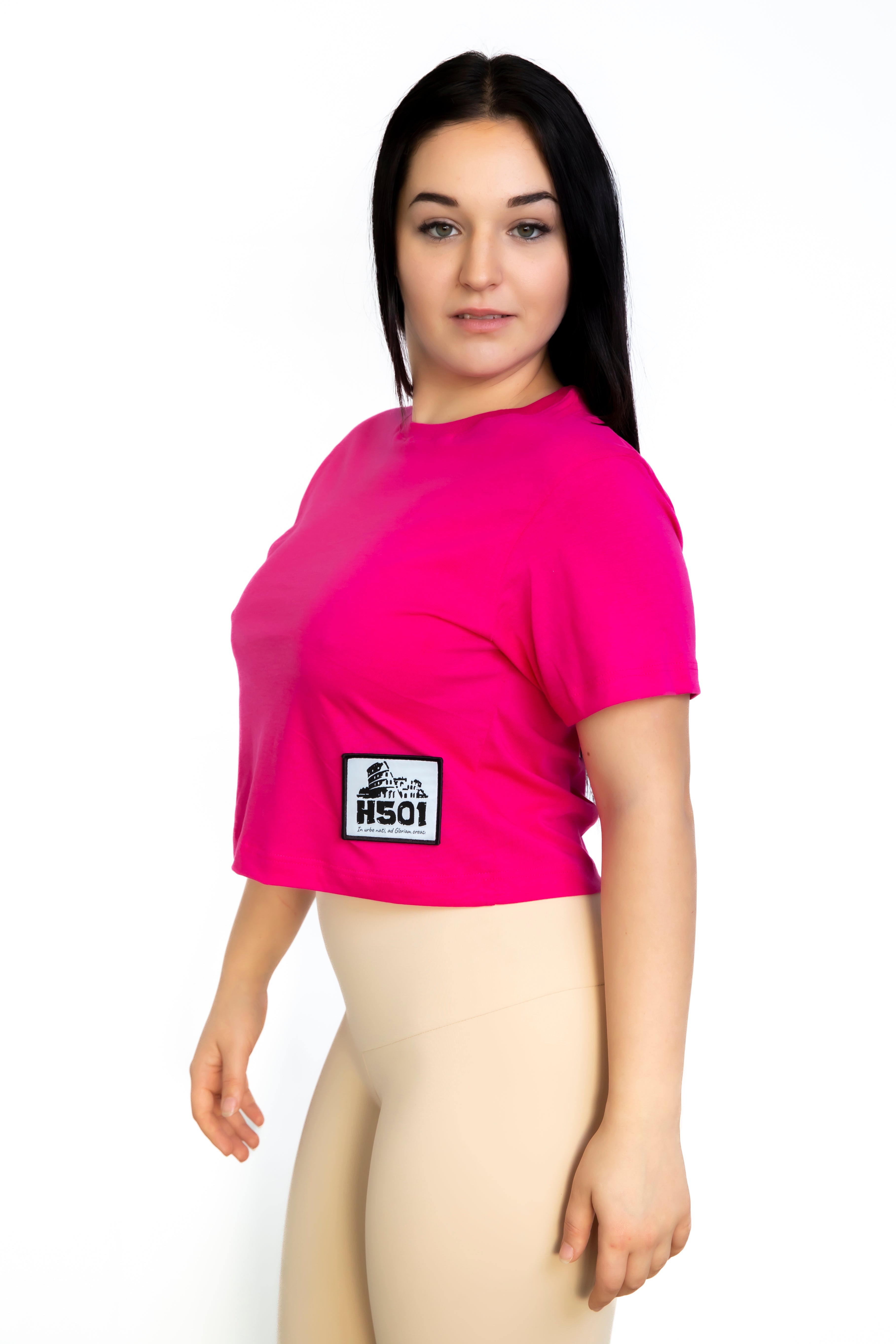 Crop top Roma Fucsia H501 in colore fucsia, taglia L, realizzato in 100% cotone per un look urbano e confortevole.